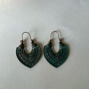 Chevron Hoop Earrings in Vintage Verdigris Turquoise Earrings